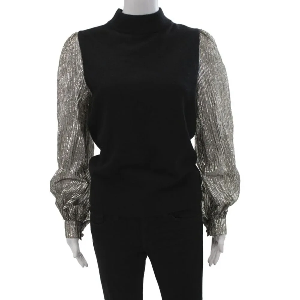 Tory Burch Womens Black Cashmere Mock Neck Pullover Long Sleeve Size M